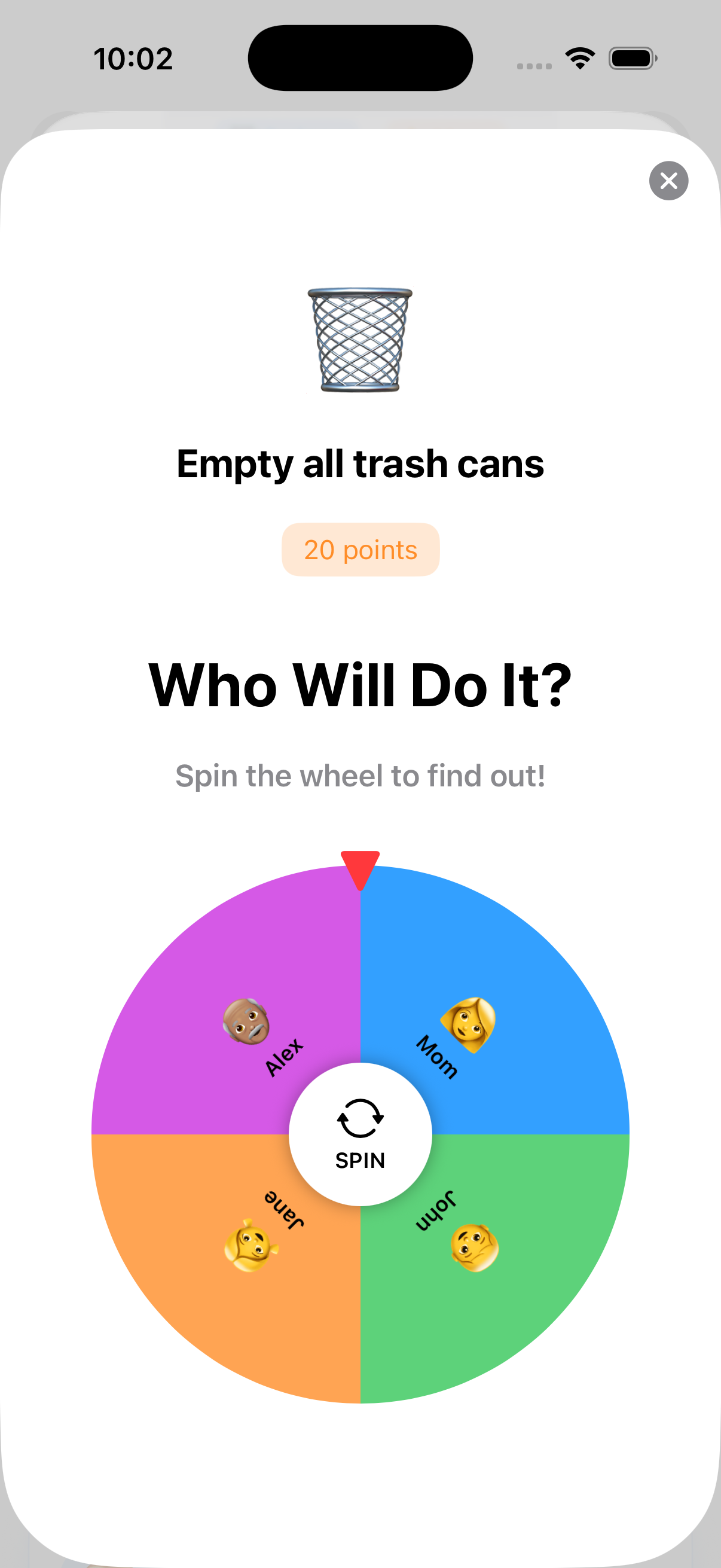 Volunteer selection screen